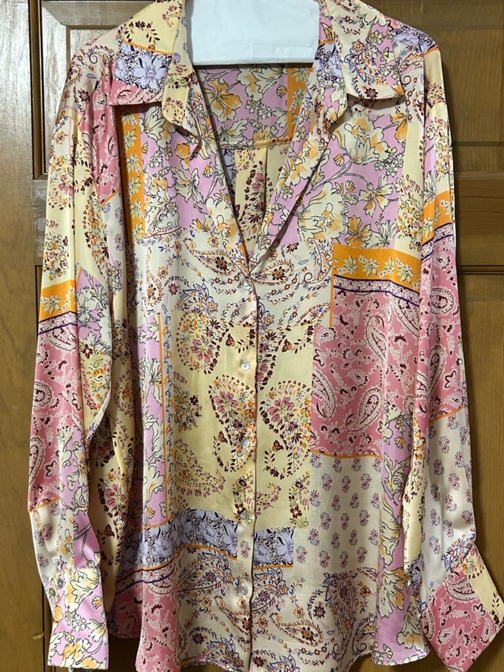 Zara Pink & Cream Floral Patchwork Button-Down Shirt